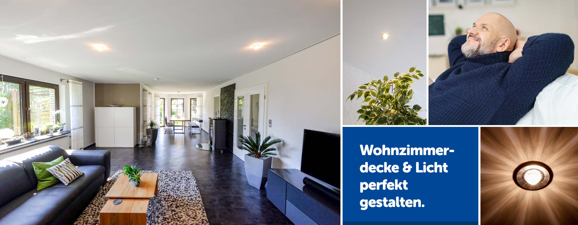 Spanndecke im Wohnzimmer - schnell und sauber montiert mit PLAMECO Spanndecke im Wohnzimmer - schnell und sauber montiert mit PLAMECO